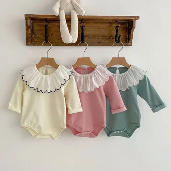 TaoziBaby/ Весенние разноцветные боди для маленьких девочек, милое боди с большим кружевным вырезом, одежда для маленьких девочек