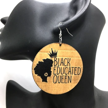 Бесплатная доставка!Деревянные серьги Black Educated Queen