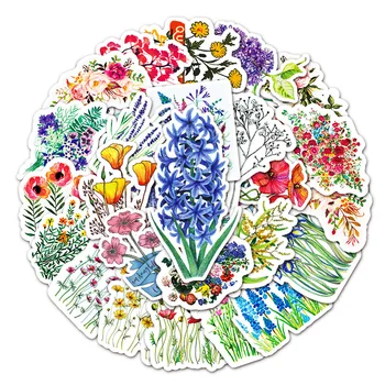 50ШТ красивых наклеек с цветами в стиле Ins Подарок для девочки Наклейка с растительным цветком на канцелярские принадлежности 