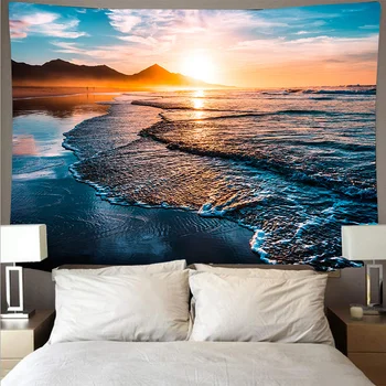 Солнце Вид на Море Полировка пляжа Стена Пляжа Водные Пейзажи Украшение пляжа гобелен на стене декор стен хиппи