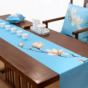 Настольная дорожка с цветочным принтом Магнолии, Китайская чайная скатерть, настольная дорожка Дзен, Аксессуары для японской чайной церемонии