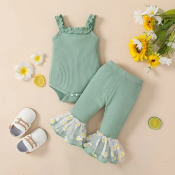 Летний комплект одежды Baywell для новорожденных девочек, однотонный комбинезон без рукавов + расклешенные брюки, повязка на голову, одежда для маленьких девочек