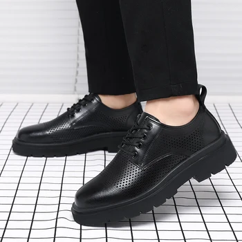 Высококачественные деловые официальные туфли-оксфорды, мужская модная кожаная обувь на платформе с приподнятой толстой подошвой, мокасины в британском стиле